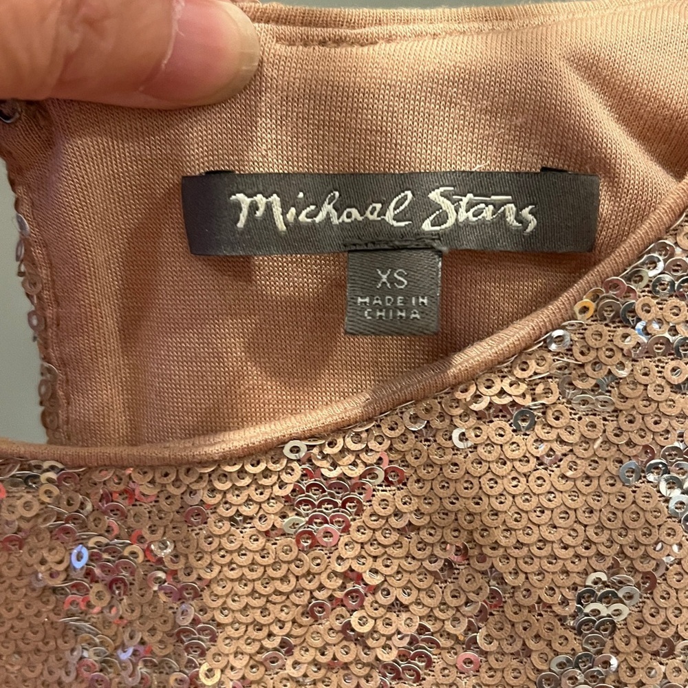 🥑Michael Stars flip sequin tee tan silver neutral concert t-shirt XS - Picture 7 of 11